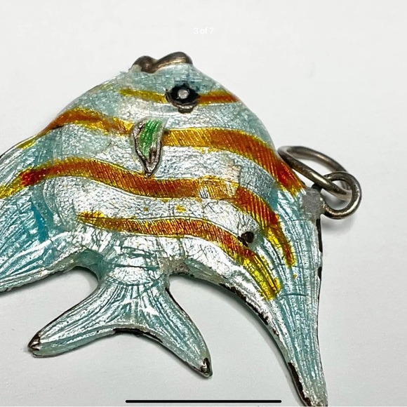 Vintage Silver Enamel Angel Fish Pendant - Picture 3 of 7